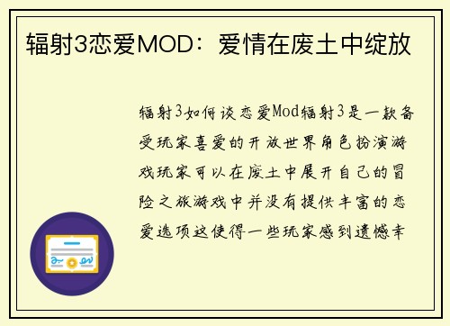 辐射3恋爱MOD：爱情在废土中绽放